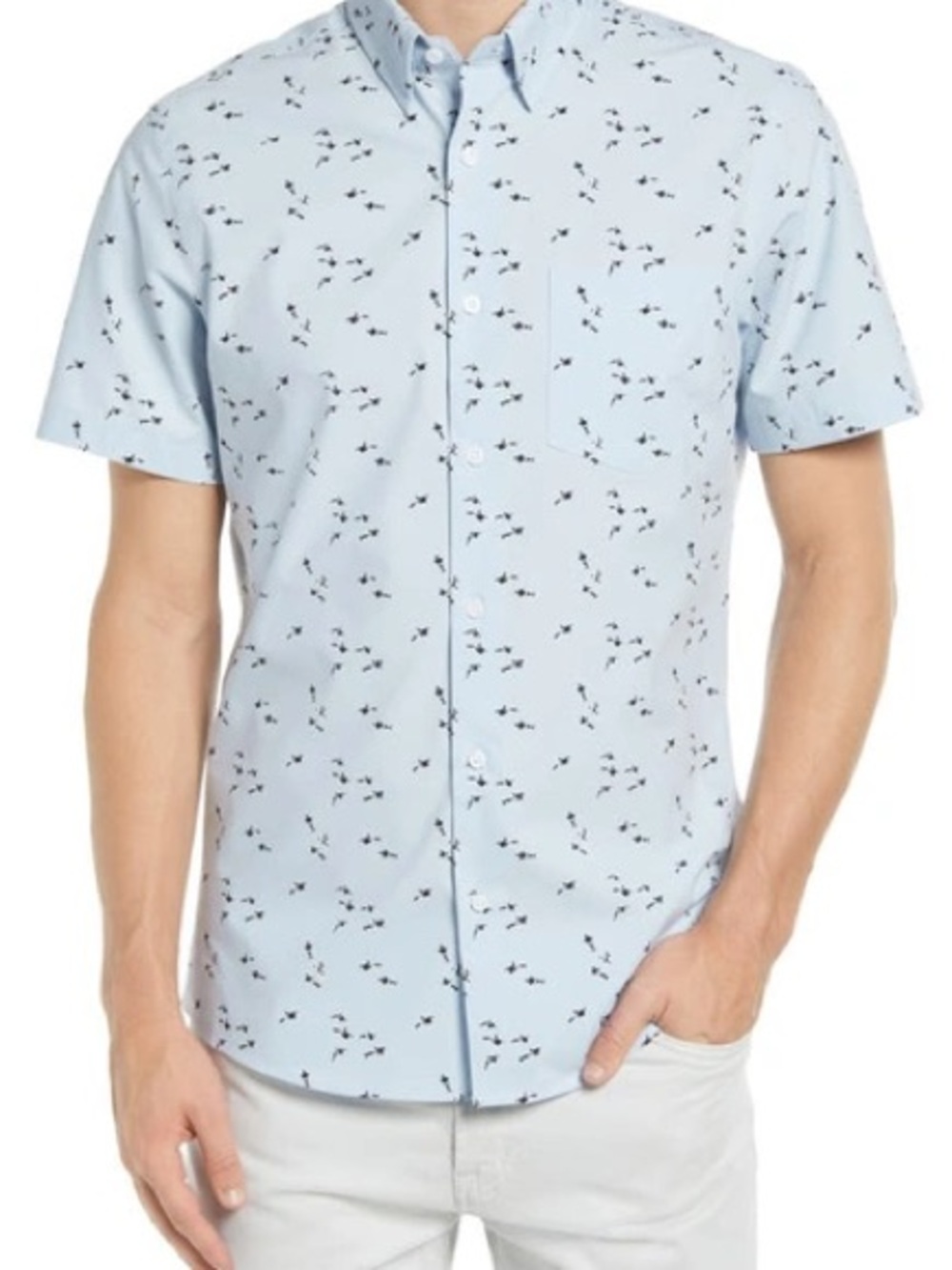 Sovereign Code Light Blue Short-Sleeve Printed Button-Down Shirt